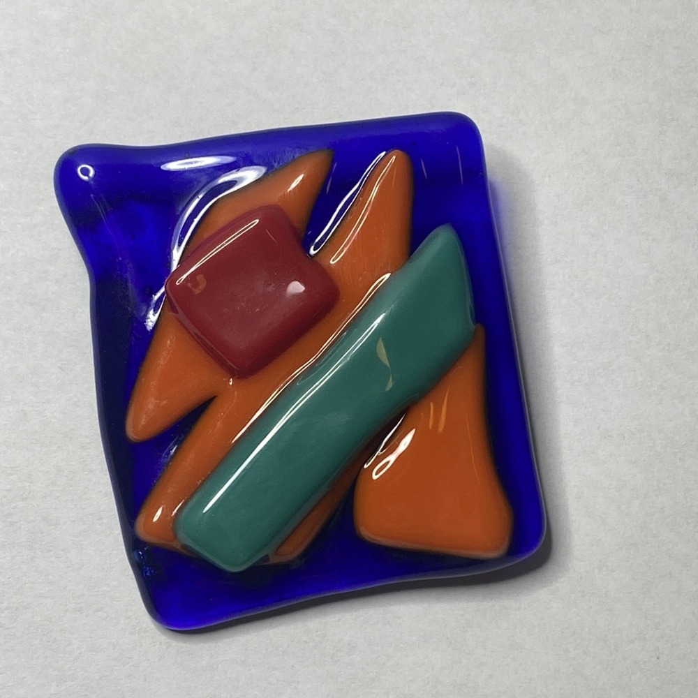 Art Brooch Fused‎ Glass Modernist Abstract MCM Style Signed Straus?
